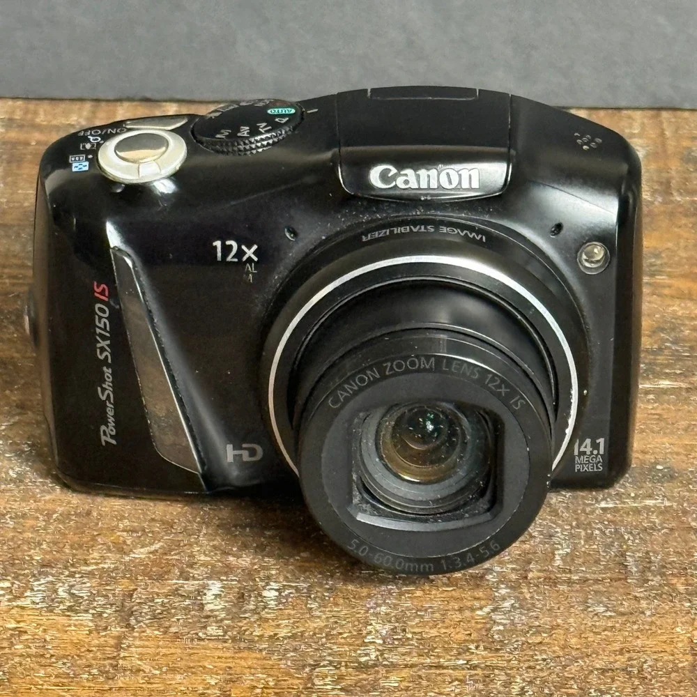 Canon PowerShot SX150 IS Digital Camera Black 12x Zoom 14.1MP HD Video Y2K Tech